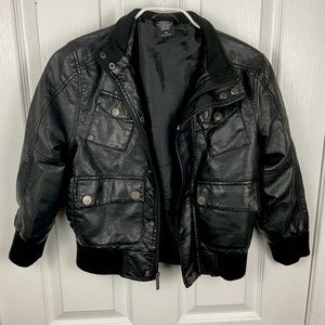 Shaun White Boys Black Faux Leather Jacket with Asymmetrical Details, Size XS